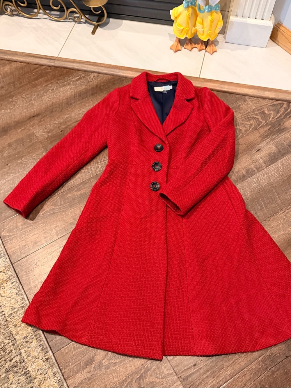 Boden Red Wool Blend Fit & Flare Coat Women’s US 6R Textured Swing Jacket